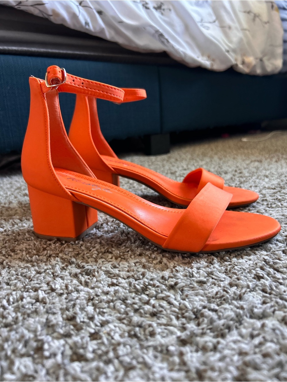 Women’s Orange Block Heel Ankle-Strap Sandals Size 6.5
